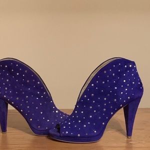 NINE WEST Suede Rhinestone Royal Blue Booties